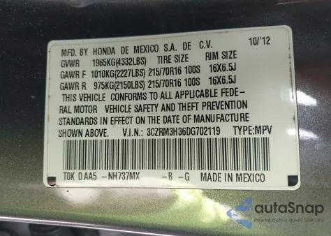 2013 Honda Cr-V Lx from USA, damaged, VIN 3CZRM3H36DG702119